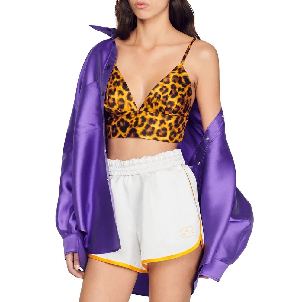 Sandro France- Orlando Piped Shorts Ecru Silky NWT  Sz:42FR/10US Ret$245 - Picture 2 of 5